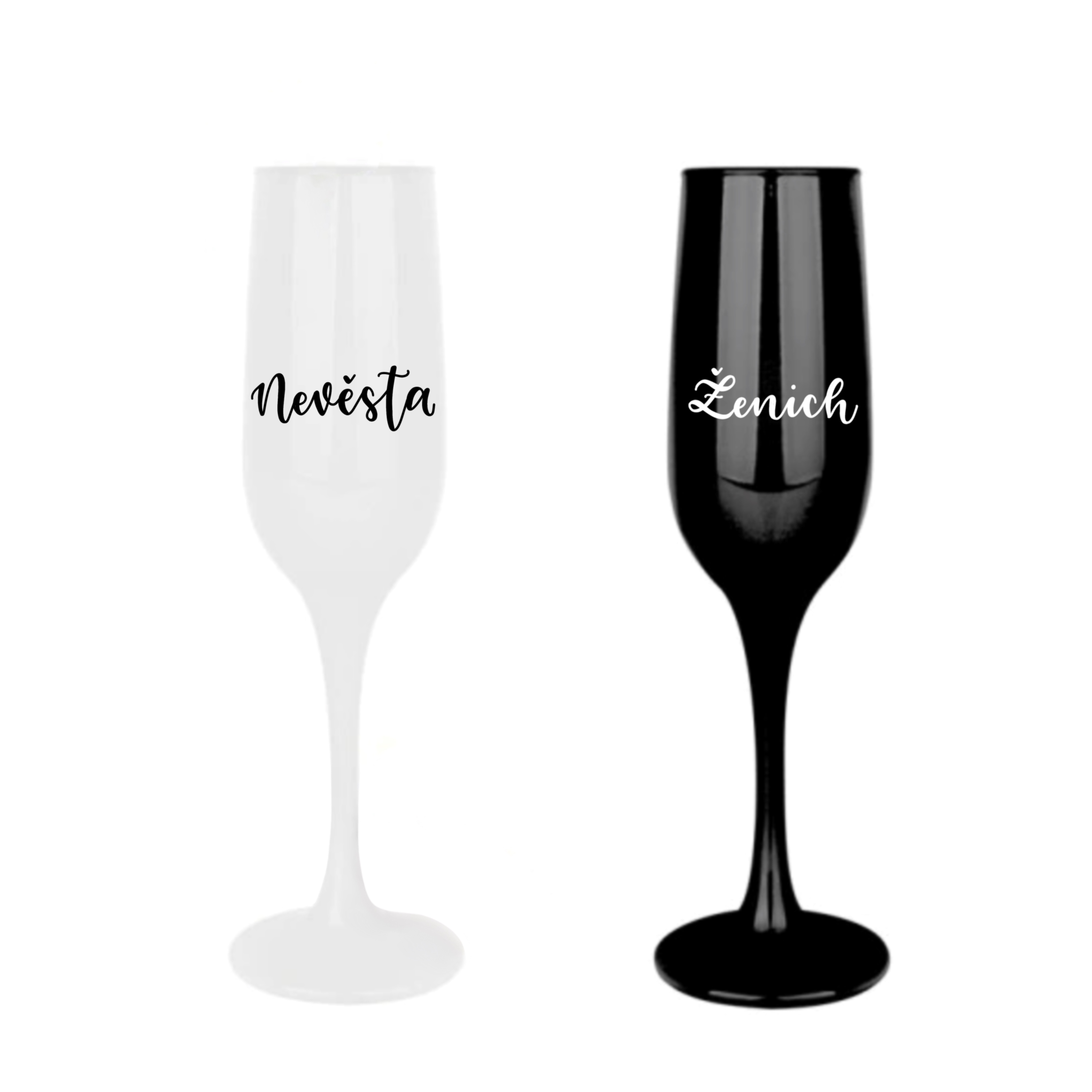 Sada sklenic černá + bílá na sekt Ženich - Nevěsta