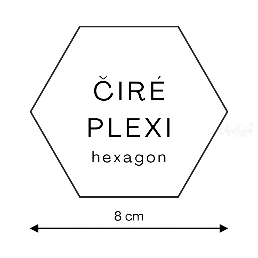 Plexi čiré - hexagon, rozměr 8 x 6,9 cm