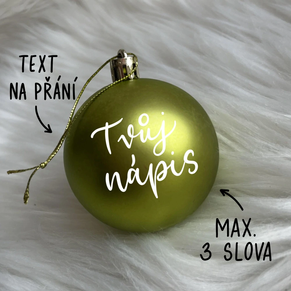 Vánoční baňka světle zelená plastová, TEXT NA PŘÁNÍ, průměr 6 cm