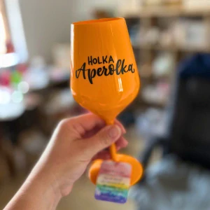 Oranžová plastová sklenka na víno - Holka Aperolka