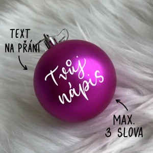 Vánoční baňka růžová plastová, TEXT NA PŘÁNÍ, průměr 6 cm