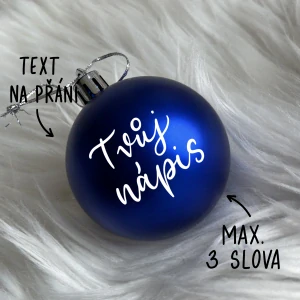 Vánoční baňka tmavě modrá plastová, TEXT NA PŘÁNÍ, průměr 6 cm
