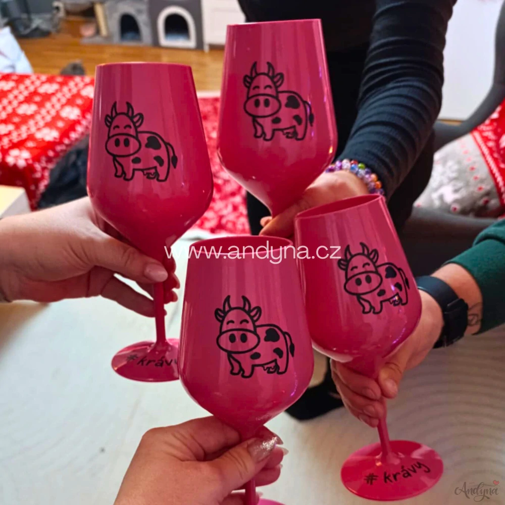 Bílá plastová sklenka na víno - POTISK NA PŘÁNÍ